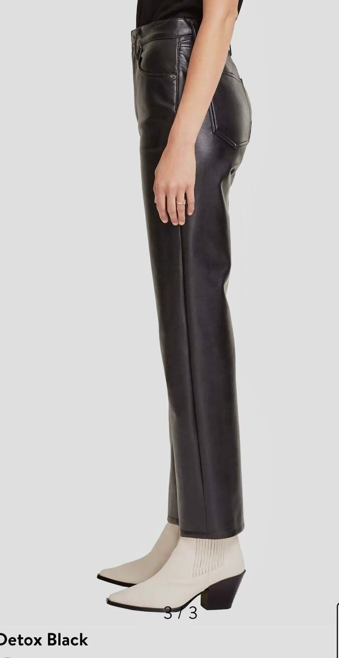 AGOLDE 90s Pinch Waist Leather Pants Black High Waisted Straight Leg Vintage Sty - Picture 3 of 11